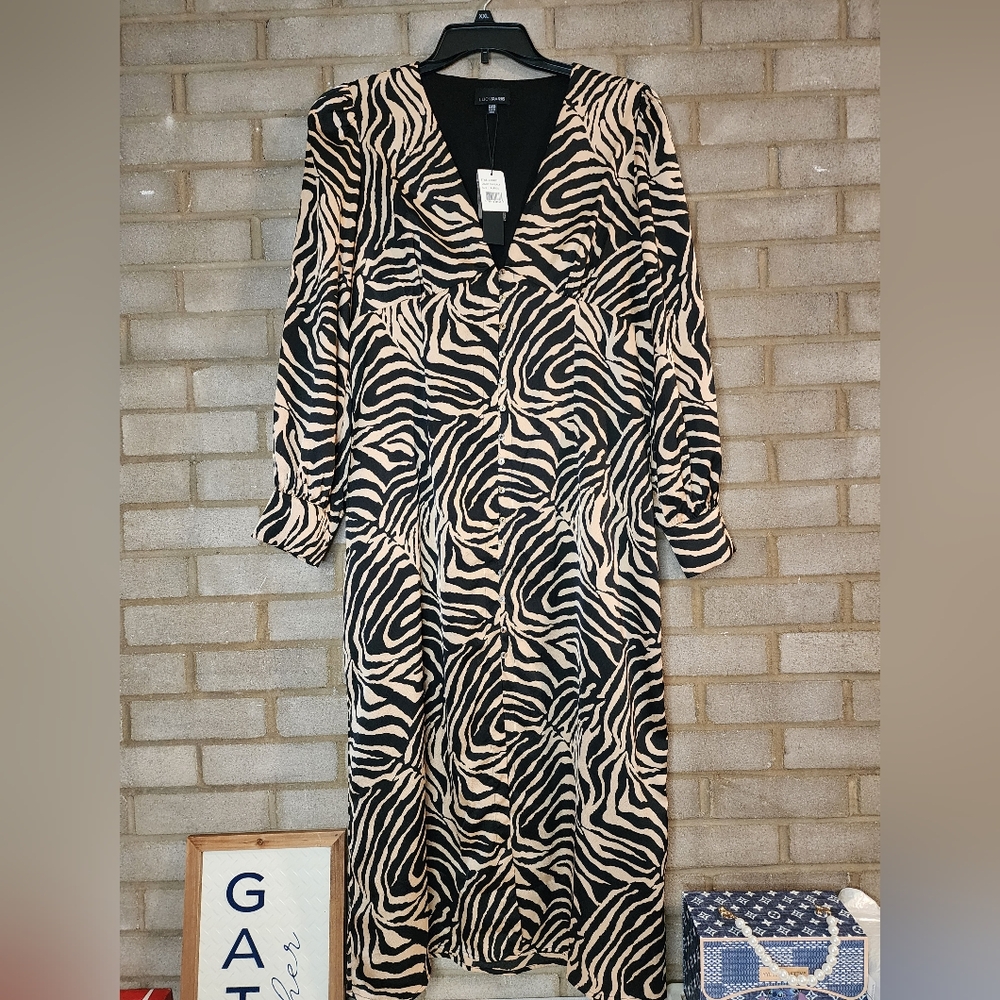New Lucy Paris Zebra Print V-Neck Dress